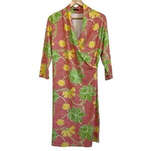 J. McLaughlin Floral Faux Wrap Dress in Rust/Green Long Sleeve Catalina Cloth XL